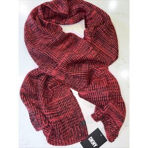 $69 DKNY Open Knit Chunky Red Black Scarf OS‎  DSK501 48 NWT Winter Warm Cozy
